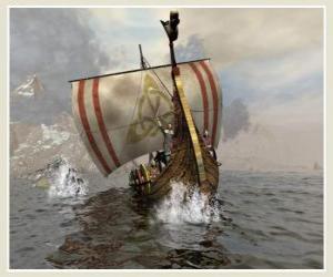 Puzzle Viking πλοίο ή longship να πλεύσει πρησμένα από τον άνεμο